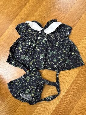 La Coqueta Baby Girl Navy Floral Dress with White Peter Pan Collar